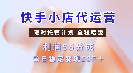 快手小店代运营，限时托管计划，收益55分，单日稳定变现多张【揭秘】-瀚洪创业网