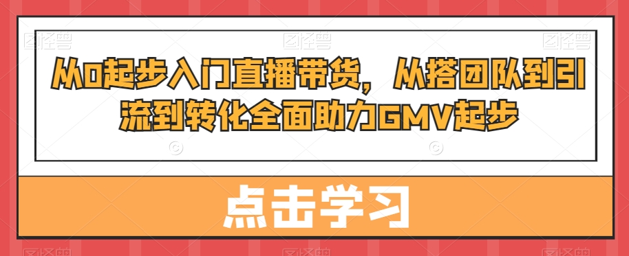 从0起步入门直播带货，​从搭团队到引流到转化全面助力GMV起步-瀚洪创业网