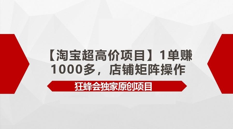 【淘宝超高价项目】1单赚1000多，店铺矩阵操作-瀚洪创业网