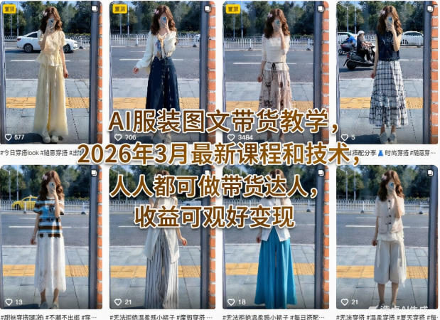 AI服装图文带货教学，2026年3月最新课程和技术，人人都可做带货达人，收益可观好变现-瀚洪创业网