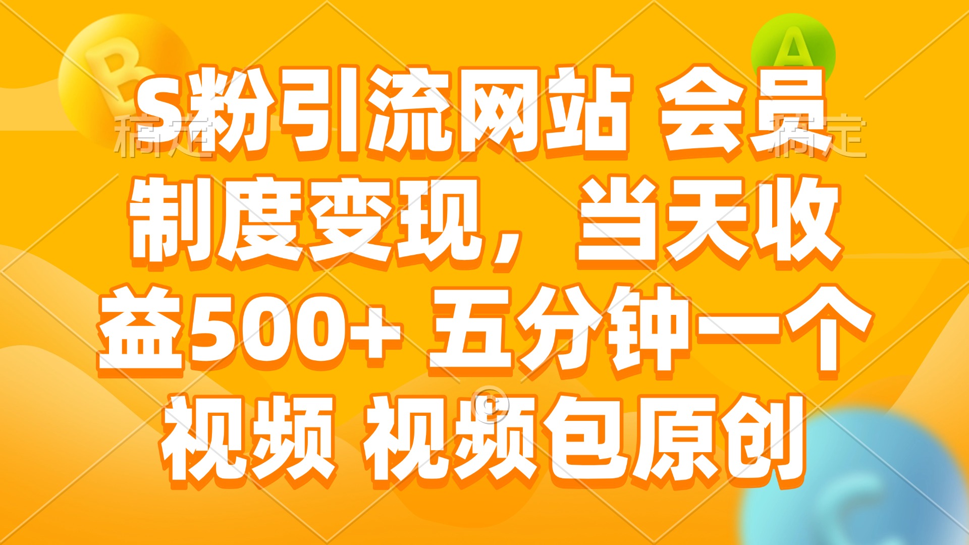 S粉引流网站 会员制度变现，当天收益500+ 五分钟一个视频 视频包原创-瀚洪创业网
