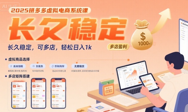 2025拼多多虚拟电商系统课，长久稳定，可多店，轻松日入1k-瀚洪创业网