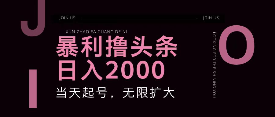 暴利撸头条，单号日入2000+，可无限扩大-瀚洪创业网