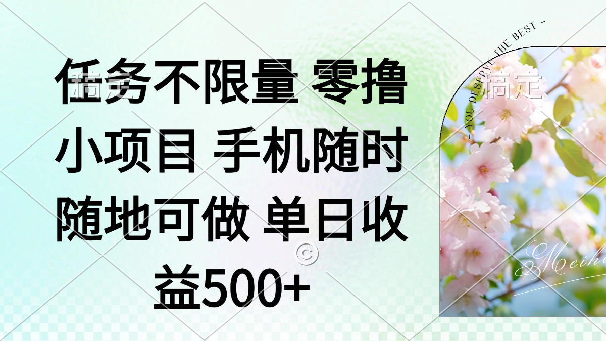 零撸小项目 手机随时可做 任务不限量 单日收益500＋-瀚洪创业网