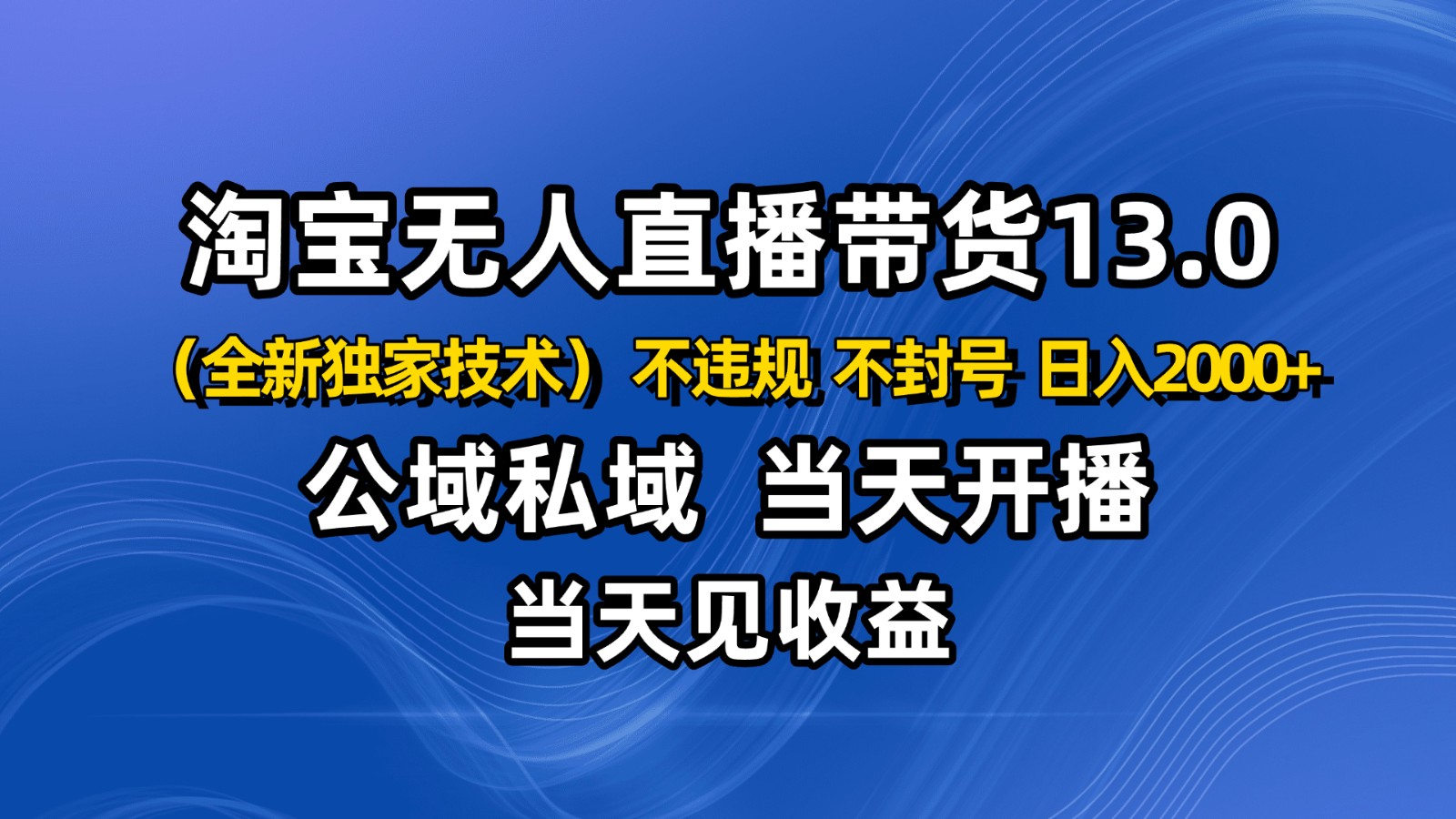 淘宝无人直播13.0，公域私域技术，不封号，不违规 布局下半年旺季赛道，日入2000+-瀚洪创业网