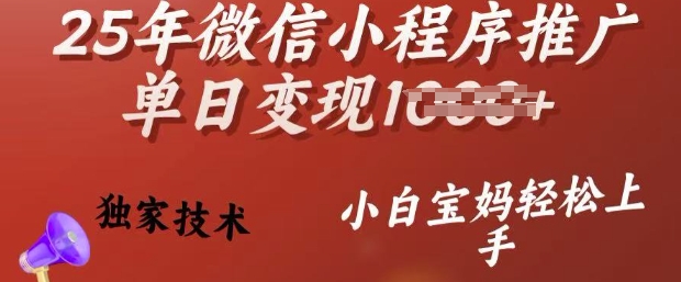 25年微信小程序推广单日变现多张，独家技术，小白宝妈轻松上手【揭秘】-瀚洪创业网