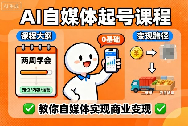 AI自媒体起号课程，0基础小白两周学会，教你自媒体实现商业变现-瀚洪创业网