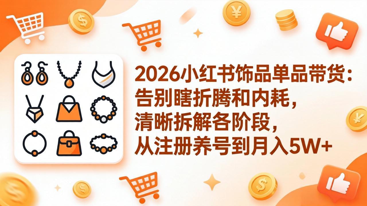 2026小红书饰品单品带货：告别瞎折腾和内耗，清晰拆解各阶段，从注册养号到月入5W+-瀚洪创业网