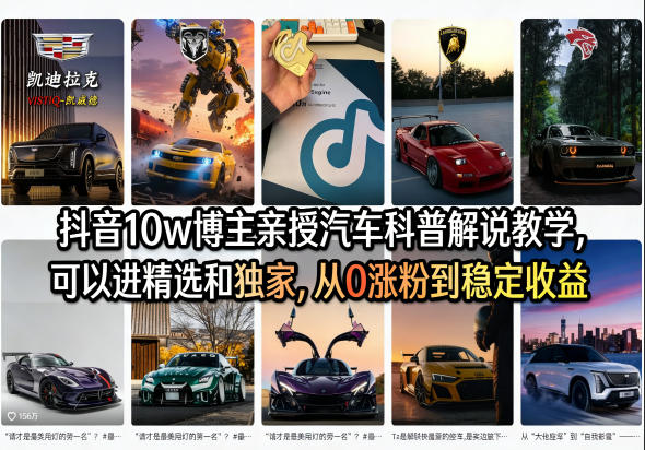 抖音10w博主亲授汽车科普解说教学，可以进精选和独家，从0涨粉到稳定收益(详细视频课程+1T素材)-瀚洪创业网