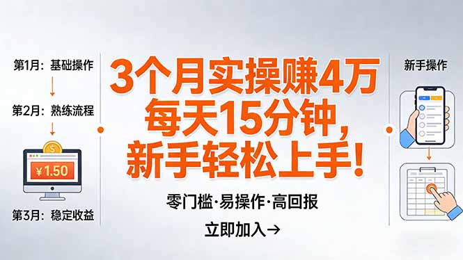 我3 个月实操赚了 4 万 ，每天操作15分钟，新手也能轻松上手！-瀚洪创业网