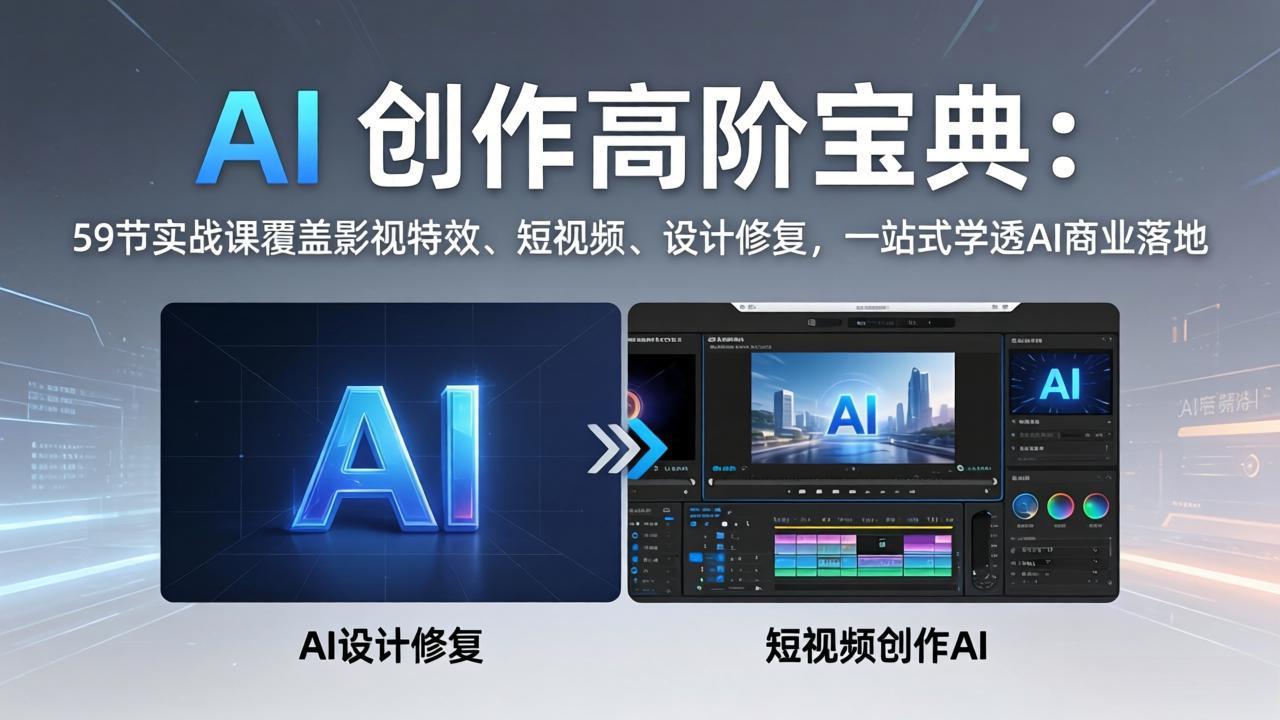 AI 创作高阶宝典：59节实战课覆盖影视特效、短视频、设计修复，一站式学透AI商业落地-瀚洪创业网