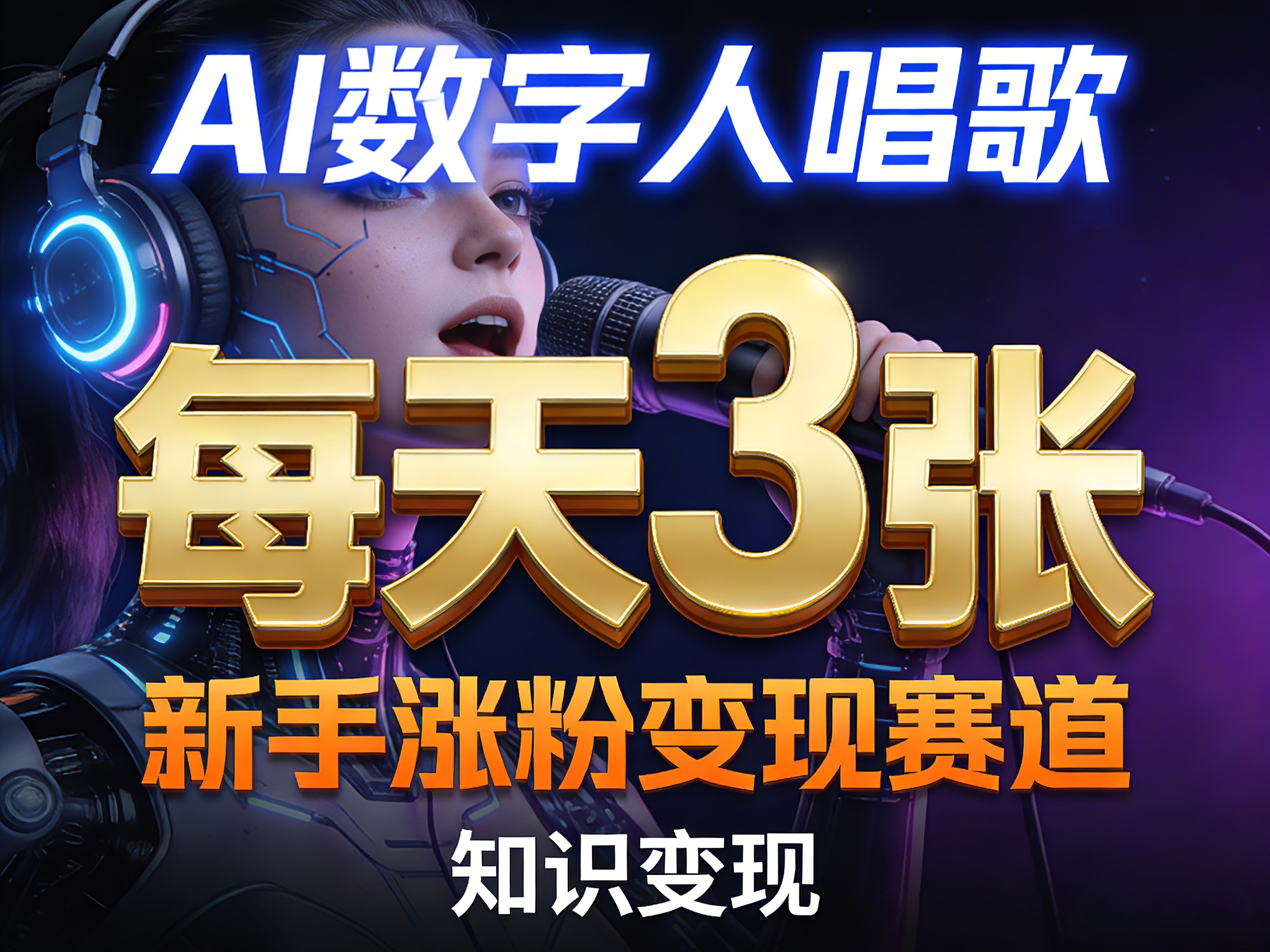 AI数字人唱歌，新手涨粉变现赛道，每天3张和知识付费，副业必备-瀚洪创业网