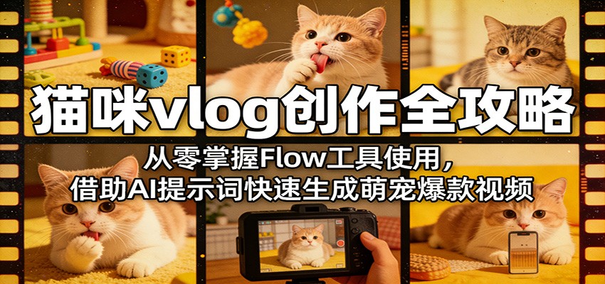 猫咪vlog创作全攻略：从零掌握Flow工具使用，借助AI提示词快速生成萌宠爆款视频-瀚洪创业网