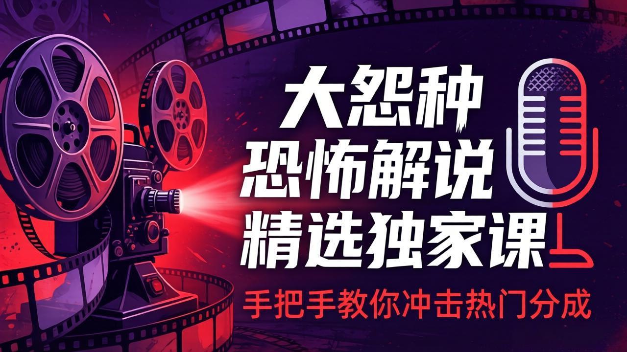 大怨种恐怖解说精选独家课：电影下载+文案配音+片头封面，手把手教你冲击热门分成-瀚洪创业网