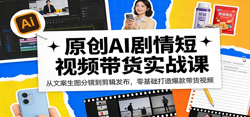 原创AI剧情短视频带货实战课：从文案生图分镜到剪辑发布，零基础打造爆款带货视频-瀚洪创业网