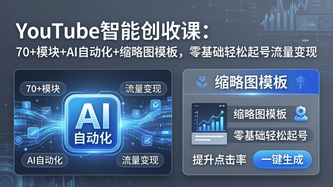 YouTube智能创收课：70+模块+AI自动化+缩略图模板，零基础轻松起号流量变现-瀚洪创业网