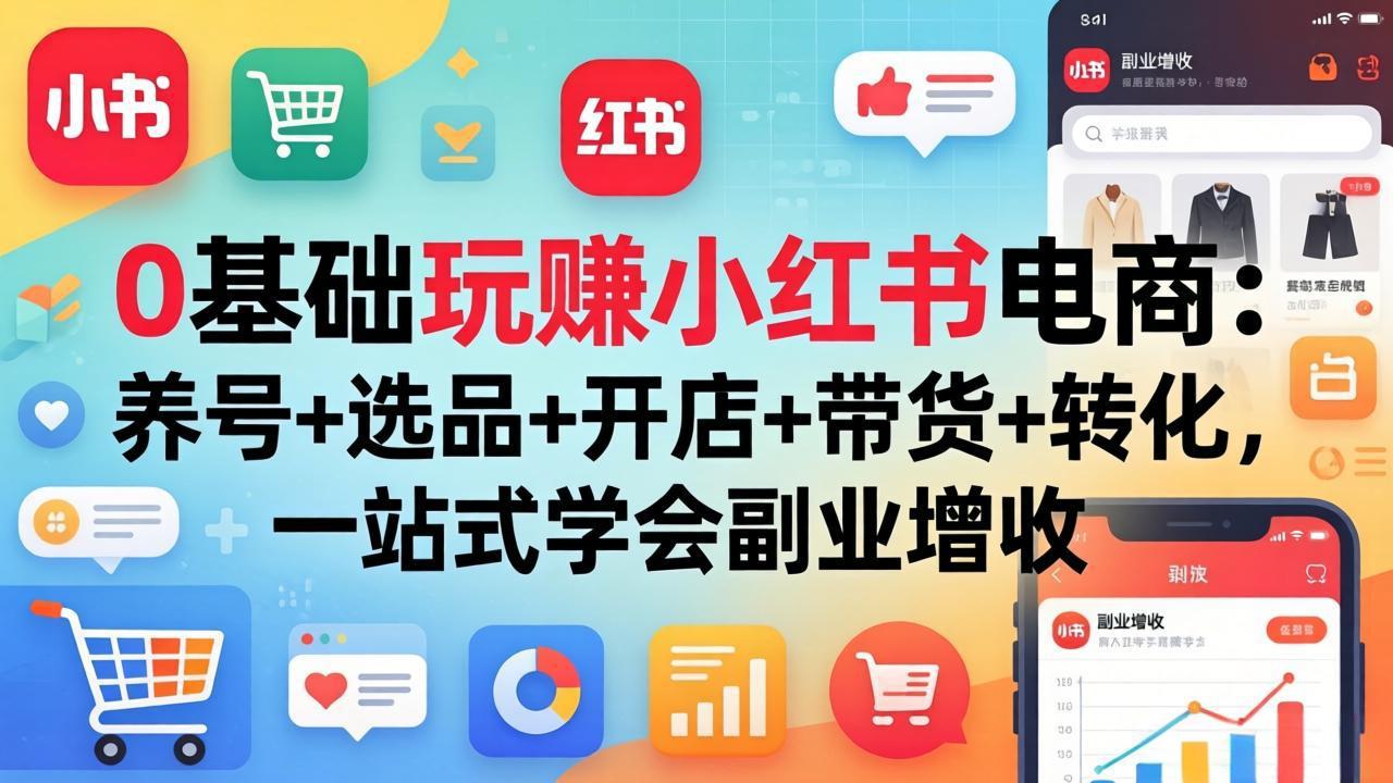 0基础玩赚小红书电商：养号+选品+开店+带货+转化，一站式学会副业增收-瀚洪创业网