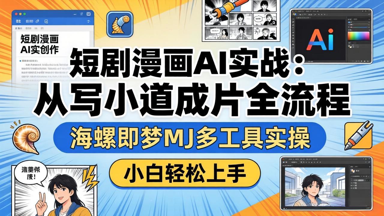 短剧漫画AI实战：从写小说到成片全流程，海螺即梦MJ多工具实操，小白轻松上手-瀚洪创业网