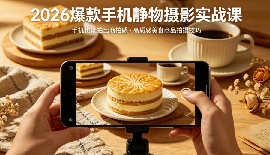 2026爆款手机静物摄影实战课，手机也能拍出商拍感，学会拍出高质感美食商品-瀚洪创业网