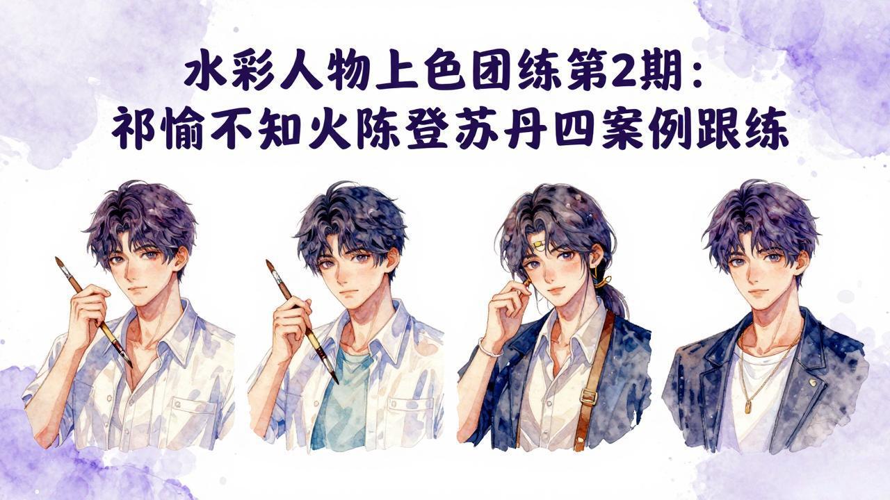 水彩人物上色团练第2期：祁煜不知火陈登苏丹四案例跟练，手把手提升绘画能力-瀚洪创业网