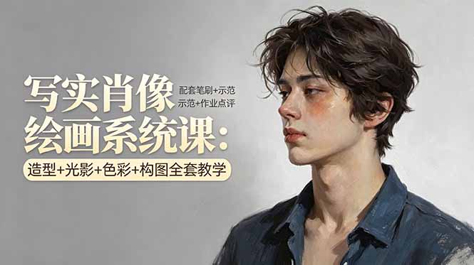 写实肖像绘画系统课：造型+光影+色彩+构图全套教学，配套笔刷+示范+作业点评-瀚洪创业网