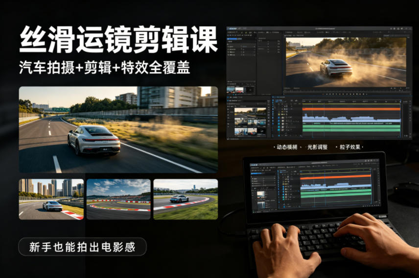 大叔丝滑运镜剪辑课，汽车拍摄+剪辑+特效全覆盖，新手也能拍出电影感-瀚洪创业网