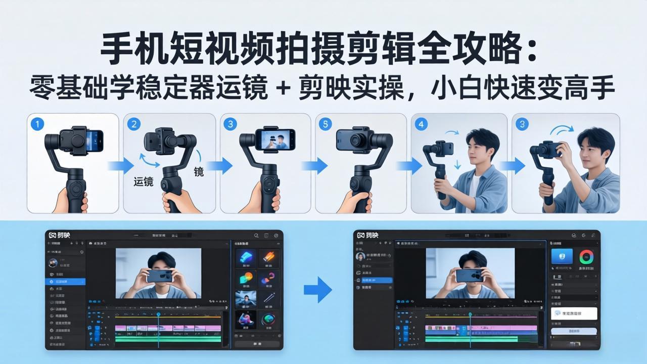 手机短视频拍摄剪辑全攻略：零基础学稳定器运镜 + 剪映实操，小白快速变高手-瀚洪创业网