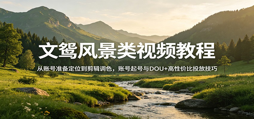 文鸳风景类视频教程：从账号准备定位到剪辑调色，账号起号与DOU+高性价比投放技巧-瀚洪创业网