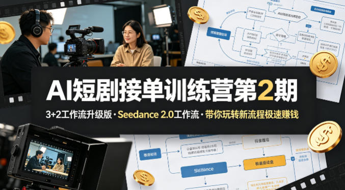 AI短剧接单训练营第2期，3+2工作流升级版，Seedance 2.0工作流，带你玩转新流程极速賺钱-瀚洪创业网