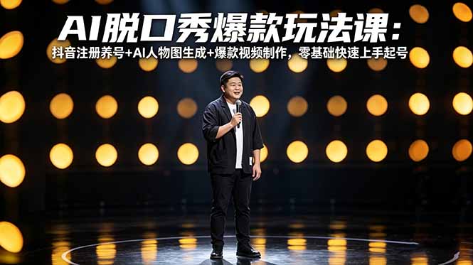 AI脱口秀爆款玩法课：抖音注册养号+AI人物图生成+爆款视频制作，零基础快速上手起号-瀚洪创业网