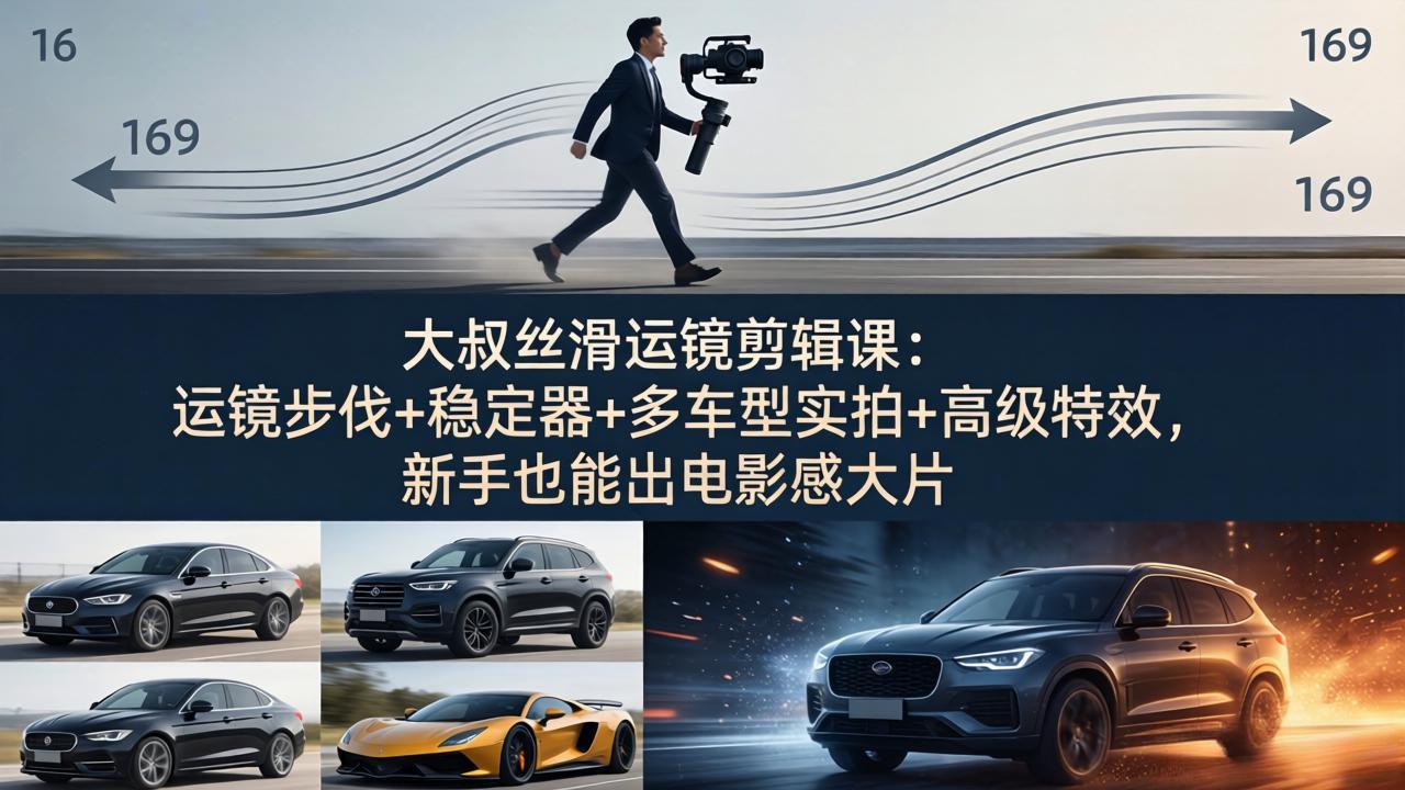 大叔丝滑运镜剪辑课：运镜步伐+稳定器+多车型实拍+高级特效，新手也能出电影感大片-瀚洪创业网