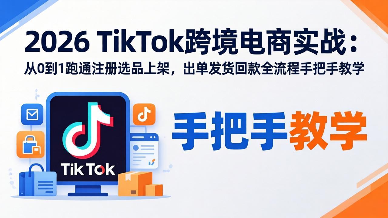 2026TikTok跨境电商实战-更新：从0到1跑通注册选品上架，出单发货回款全流程手把手教学-瀚洪创业网