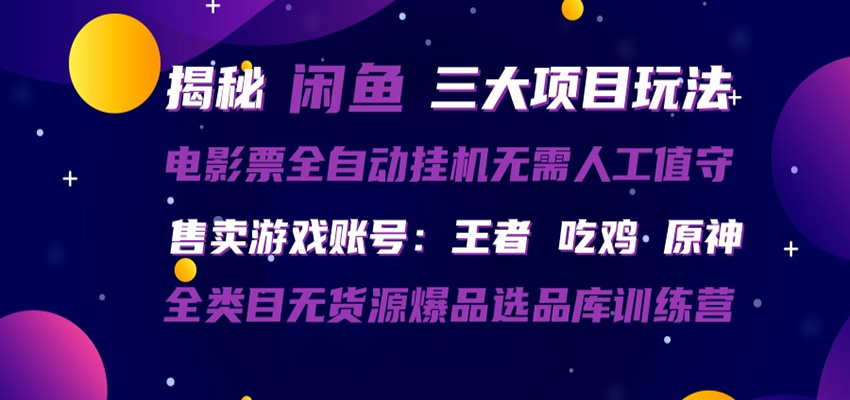 闲鱼三种玩法 全自动电影票 售卖游戏账号 爆品选品库训练营-瀚洪创业网