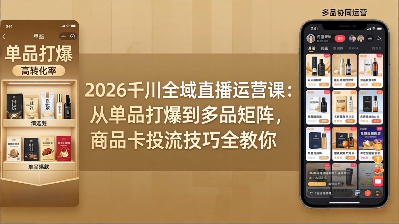 2026千川全域直播运营课：从单品打爆到多品矩阵，商品卡投流技巧全教你-瀚洪创业网