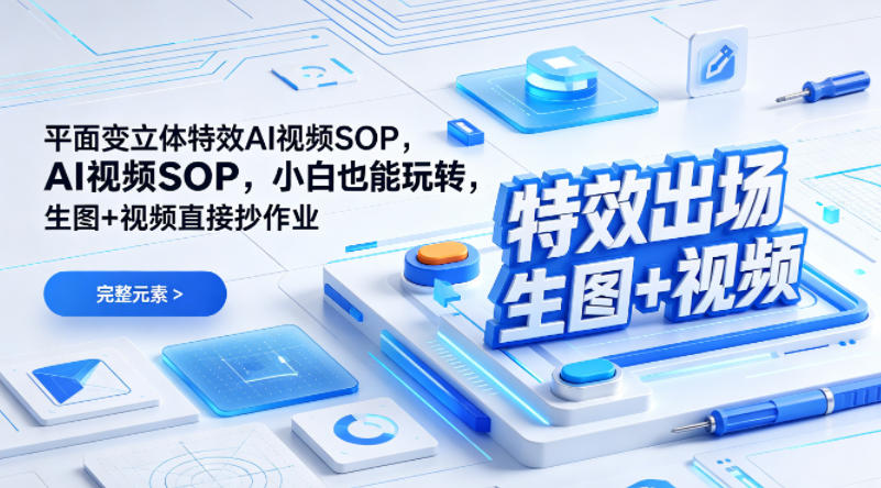 (特效出场)平面变立体特效AI视频SOP，小白也能玩转，生图+视频直接抄作业-瀚洪创业网