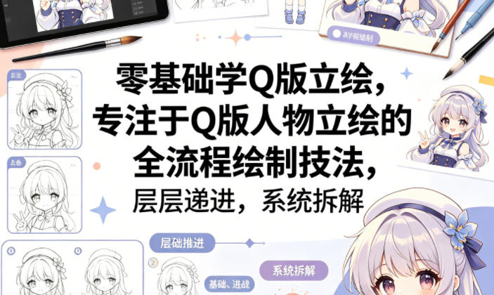 零基础学Q版立绘，专注于Q版人物立绘的全流程绘制技法，层层递进，系统拆解-瀚洪创业网