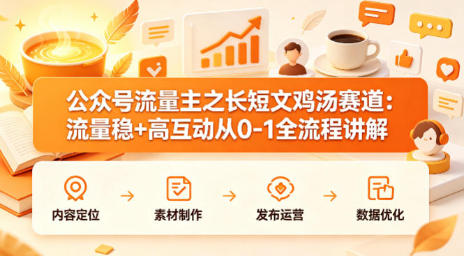 公众号流量主之长短文鸡汤赛道，流量稳+高互动，从0-1全流程讲解-瀚洪创业网