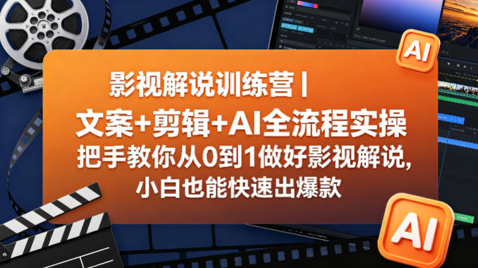 影视解说训练营｜文案+剪辑+AI全流程实操，把手教你从0到1做好影视解说，小白也能快速出爆款-瀚洪创业网