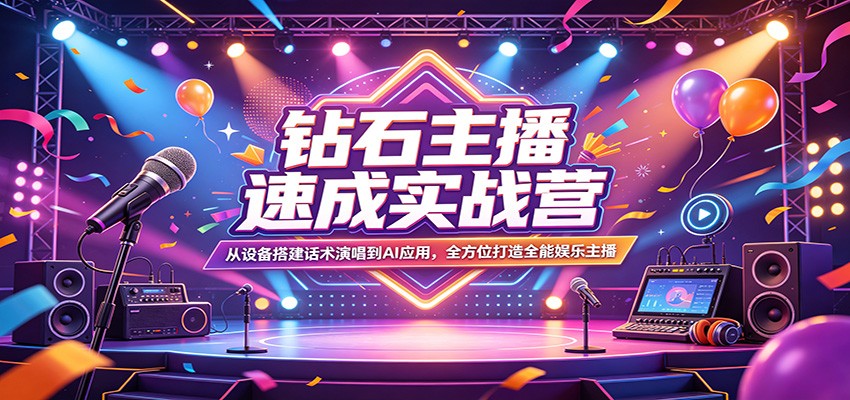 钻石主播速成实战营：从设备搭建话术演唱到AI应用，全方位打造全能娱乐主播-瀚洪创业网