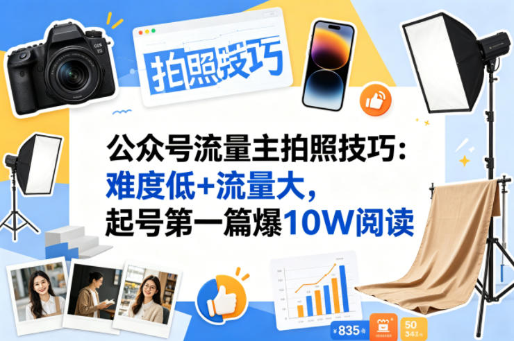 公众号流量主之拍照技巧赛道，难度低+流量大，起号第一篇就爆了10w阅读-瀚洪创业网