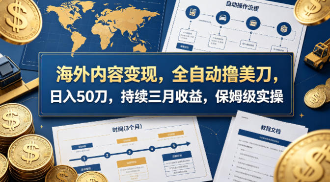 海外内容变现，全自动撸美刀，日入50刀，持续三月收益，保姆级实操【揭秘】-瀚洪创业网