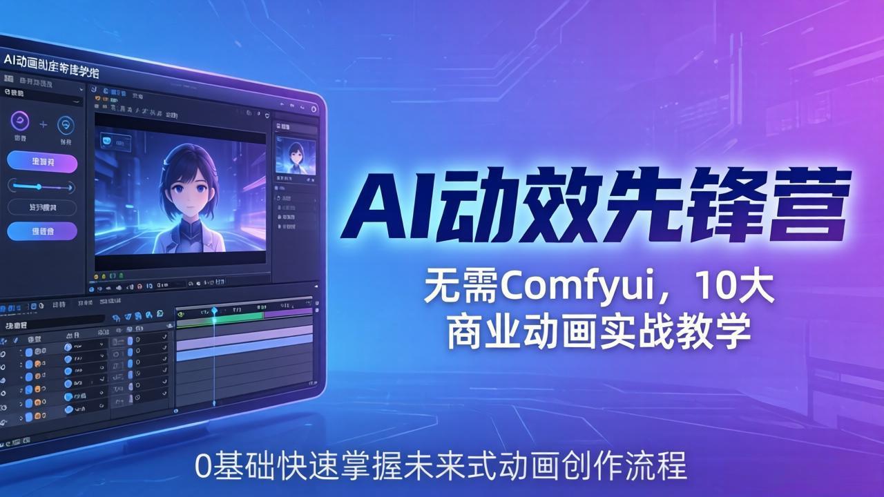 AI 动效先锋营：无需Comfyui，10大商业动画实战教学，0基础快速掌握未来式动画创作流程-瀚洪创业网