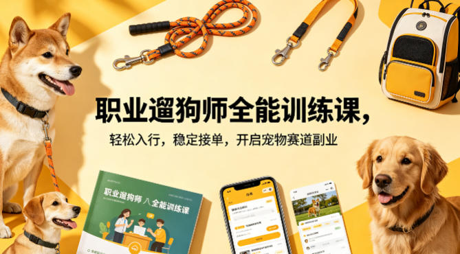职业遛狗师全能训练课，轻松入行，稳定接单，开启宠物赛道副业-瀚洪创业网