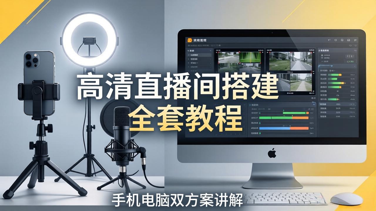 高清直播间搭建全套教程，手机电脑双方案讲解，设备选型调试多机位实操教学-瀚洪创业网