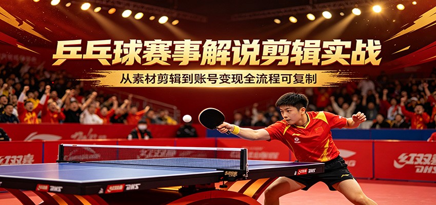 乒乓球赛事解说剪辑实战，从素材剪辑到账号变现全流程可复制-瀚洪创业网