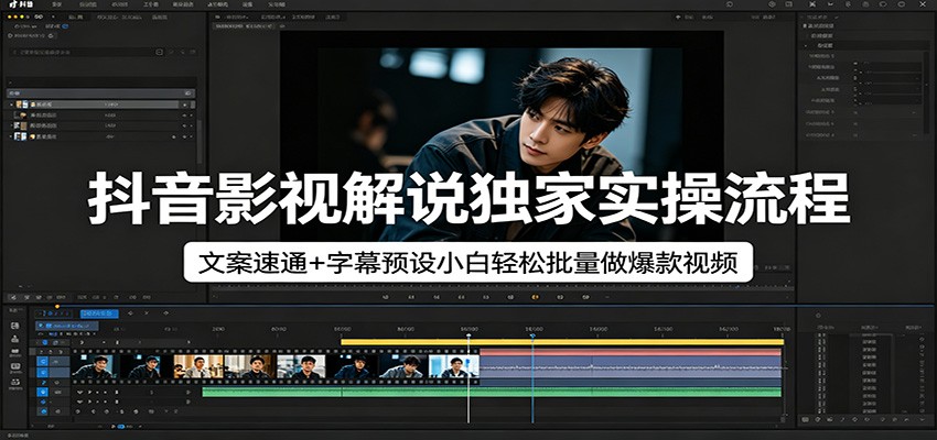 抖音影视解说独家实操流程，文案速通+字幕预设小白轻松批量做爆款视频-瀚洪创业网