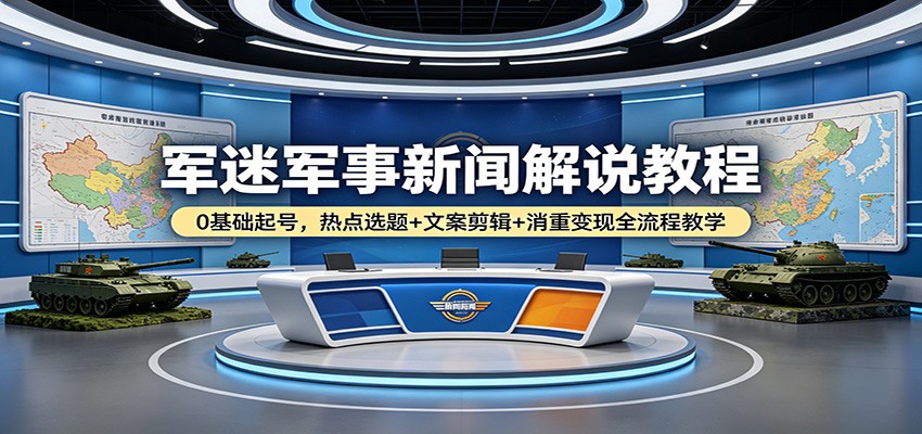 军迷军事新闻解说教程：0基础起号，热点选题+文案剪辑+消重变现全流程教学-瀚洪创业网