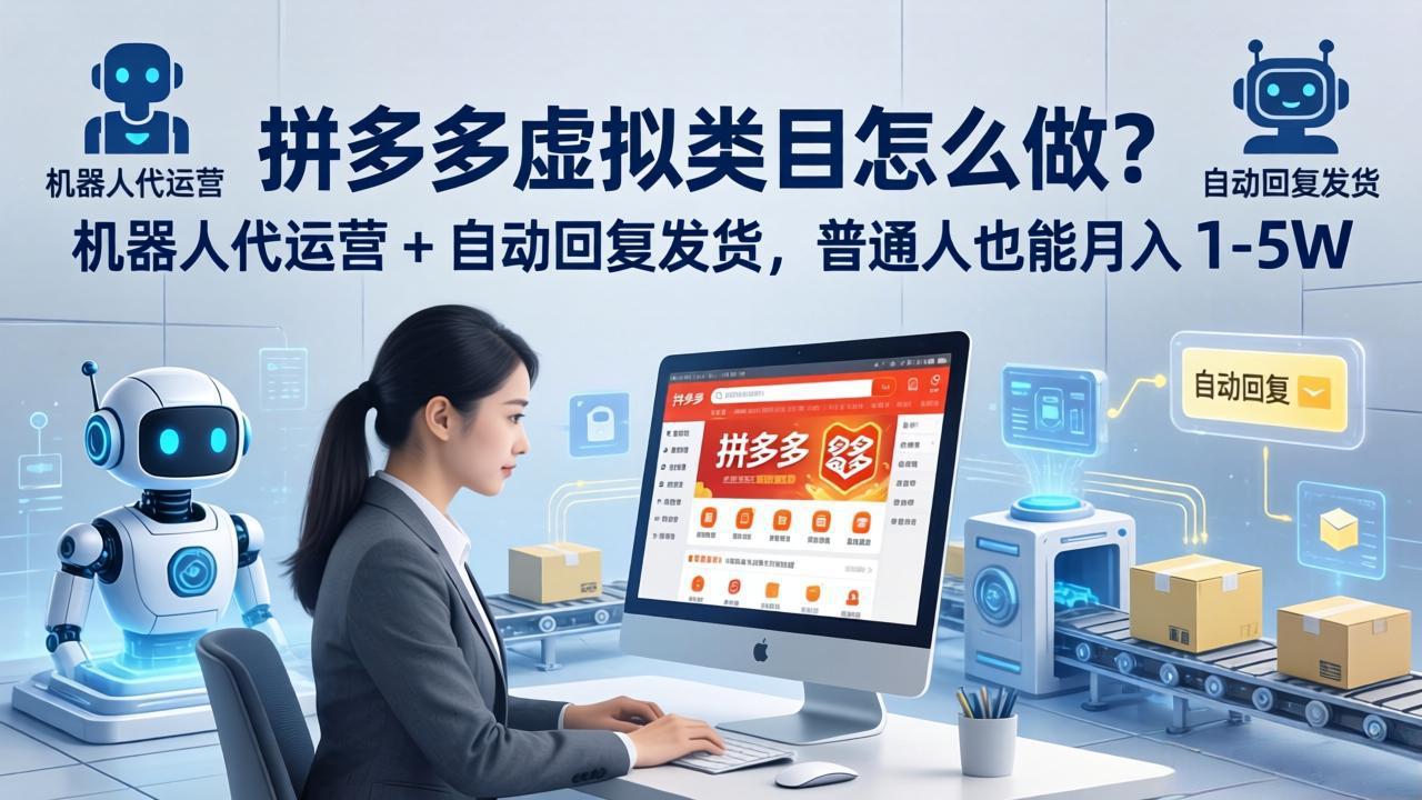 拼多多虚拟类目怎么做？机器人代运营 + 自动回复发货，普通人也能月入 1-5W-瀚洪创业网