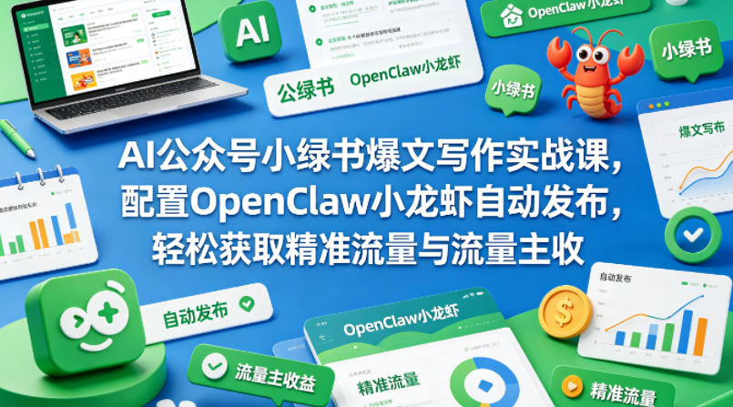 AI公众号小绿书爆文写作实战课，配置OpenClaw小龙虾自动发布，轻松获取精准流量与流量主收益-瀚洪创业网