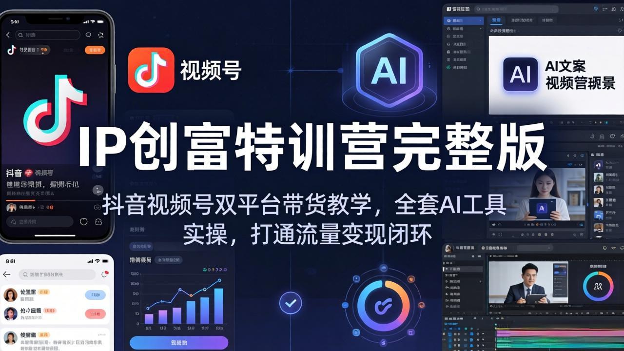 IP创富特训营完整版：抖音视频号双平台带货教学，全套AI工具实操，打通流量变现闭环-瀚洪创业网